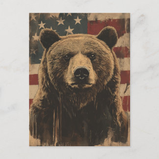 Vintage Grizzly-Bär USA Amerikanische Flagge Briefkaart