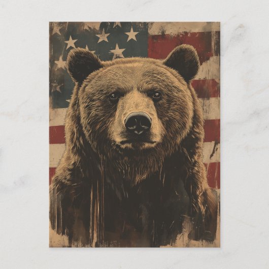Vintage Grizzly-Bär USA Amerikanische Flagge Briefkaart (Voorkant)