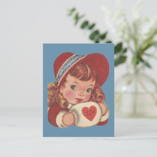 Vintage Groen Eyed Meisje Valentijn Feestdagenkaart (Staand voorkant)