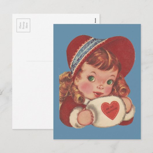 Vintage Groen Eyed Meisje Valentijn Feestdagenkaart (Voorkant / Achterkant)
