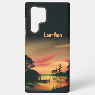 Vintage Groen Oranje Rood Landschap Zonsondergang Samsung Galaxy Hoesje