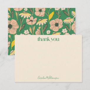 Vintage Groen Roze Bloemendruk Schrift Cute Baby S Bedankkaart