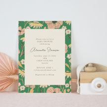 Vintage Groen Roze Tuin Bloemige Baby Shower