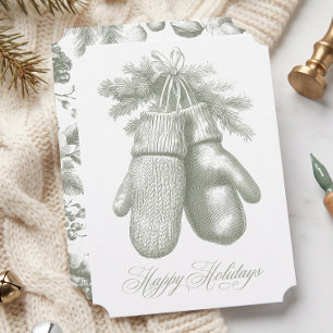 Vintage Groen Winter Botanisch Prettig Kerstfeest Feestdagenkaart