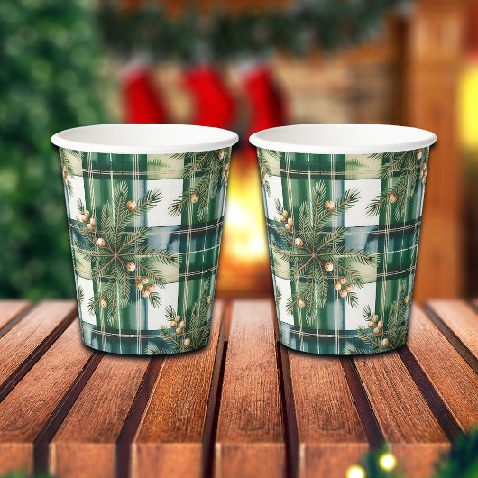 Vintage groen wit geruit patroon papieren bekers