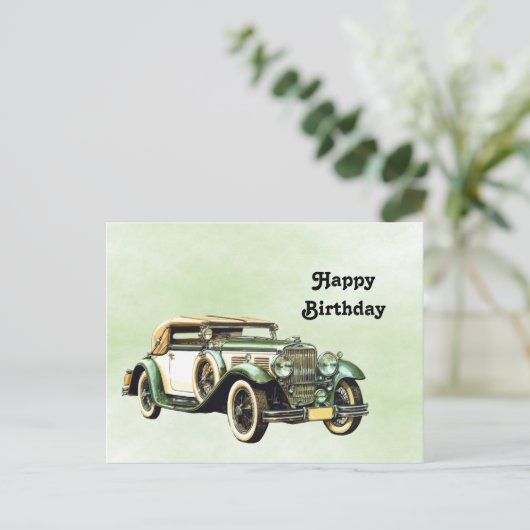 Vintage Groene Auto Aquarel Verjaardag Briefkaart (Staand voorkant)