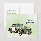 Vintage Groene Auto Aquarel Verjaardag Briefkaart (Voorkant / Achterkant)