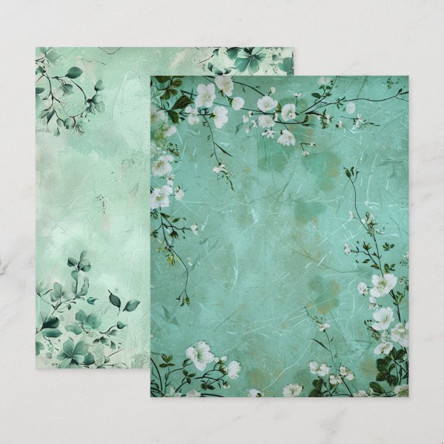 Vintage groene bloem botanische plakboekpapier  (Voorkant / Achterkant)