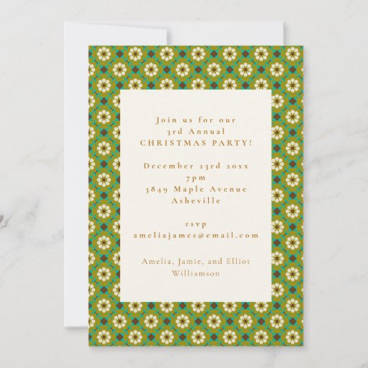 Vintage groene boho bloemrijke kerstvakantiefeest kaart (Voorkant)