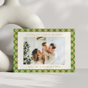 Vintage Groene Boho Bloemstuk Aangepaste 2 Foto Ke Feestdagenkaart