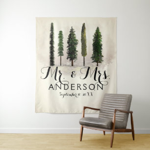 Vintage groene bosbomen Rustic Woodsy Wedding Wandkleed