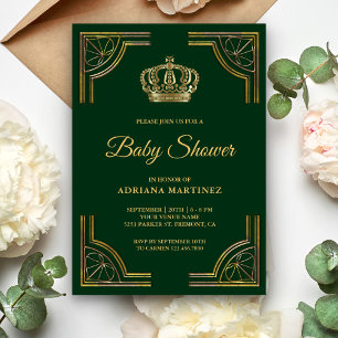 Vintage Groene Gouden Sierlijke Kroon Baby Shower Kaart