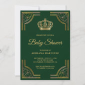 Vintage Groene Gouden Sierlijke Kroon Baby Shower Kaart (Voorkant)