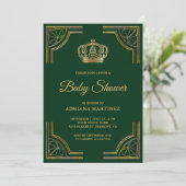 Vintage Groene Gouden Sierlijke Kroon Baby Shower Kaart (Staand voorkant)