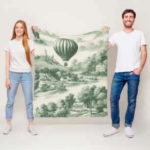 Vintage groene heteluchtballon toile patroon fleece deken