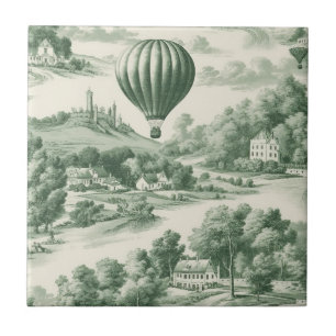 Vintage groene heteluchtballon toile patroon tegeltje
