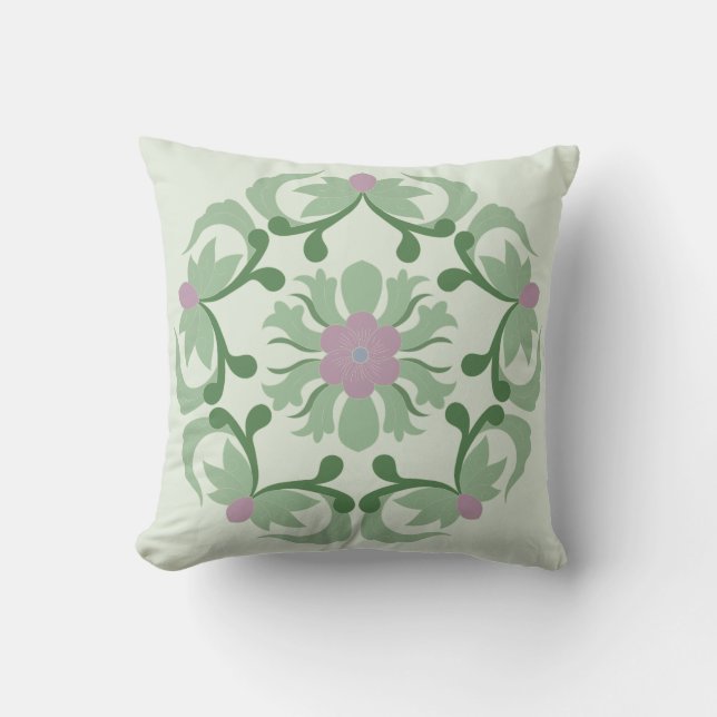 vintage groene lotuspatroon kussen (Voorkant)