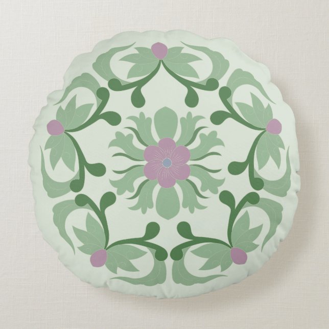 vintage groene lotuspatroon rond kussen (Voorkant)