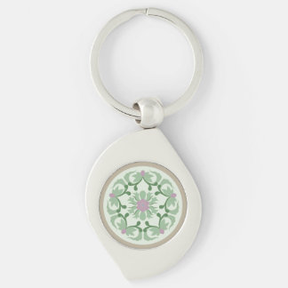 vintage groene lotuspatroon sleutelhanger