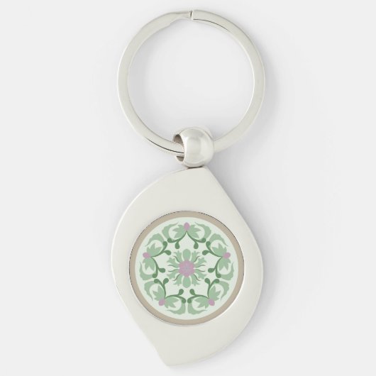 vintage groene lotuspatroon sleutelhanger (Voorkant)