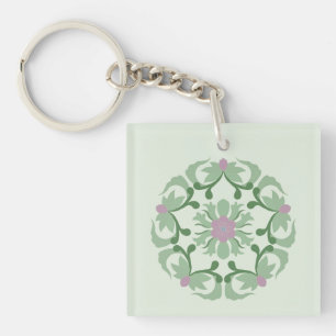 vintage groene lotuspatroon sleutelhanger