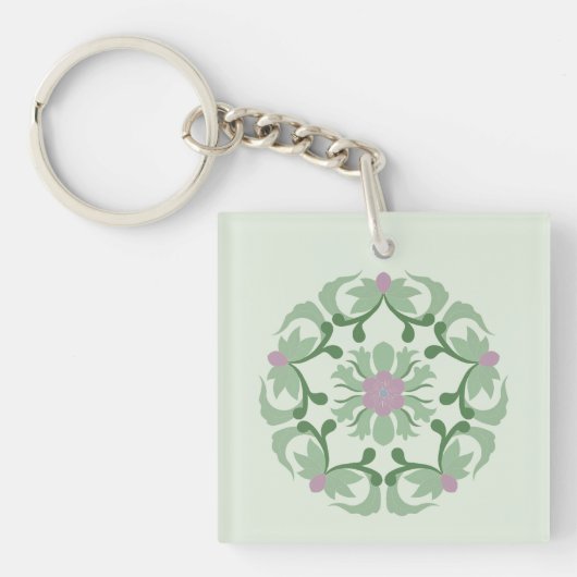 vintage groene lotuspatroon sleutelhanger (voorkant)