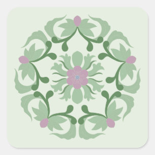 vintage groene lotuspatroon vierkante sticker