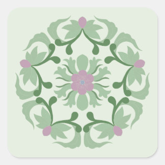 vintage groene lotuspatroon vierkante sticker