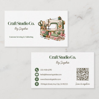 Vintage Groene Naaimachine Ambachtelijke Studio QR Visitekaartje
