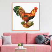 Vintage groene staart veren Rooster Cocreet Canvas Afdruk (Insitu (Woonkamer))