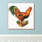 Vintage groene staart veren Rooster Cocreet Canvas Afdruk (Insitu (Houten vloer))