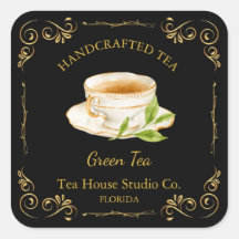 Vintage groene thee vierkante label