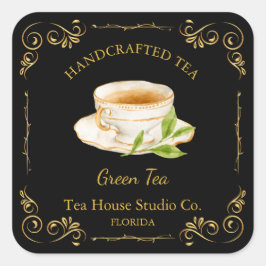 Vintage groene thee vierkante label