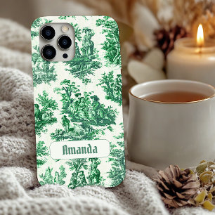 Vintage Groene Toile Jouy Franse Bloemmotief Monog Case-Mate iPhone 14 Hoesje