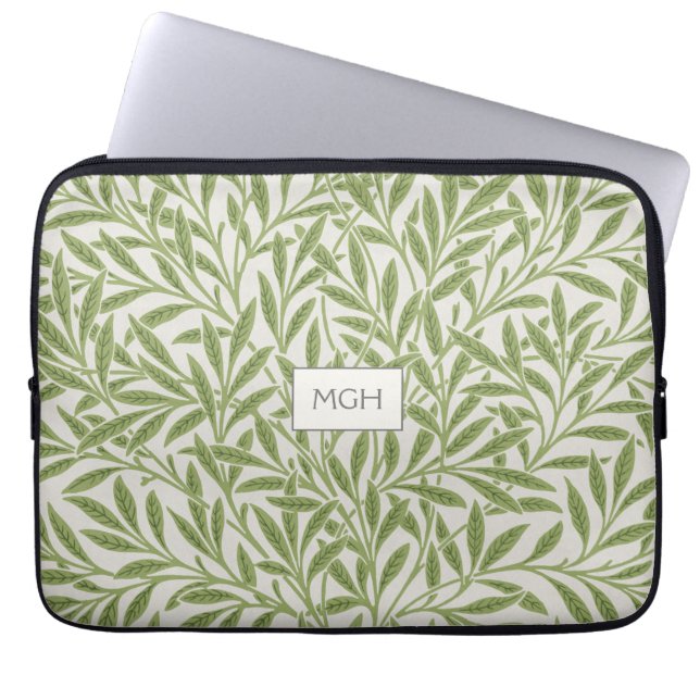 Vintage groene wilgenbladeren monogram laptop sleeve (Voorkant)
