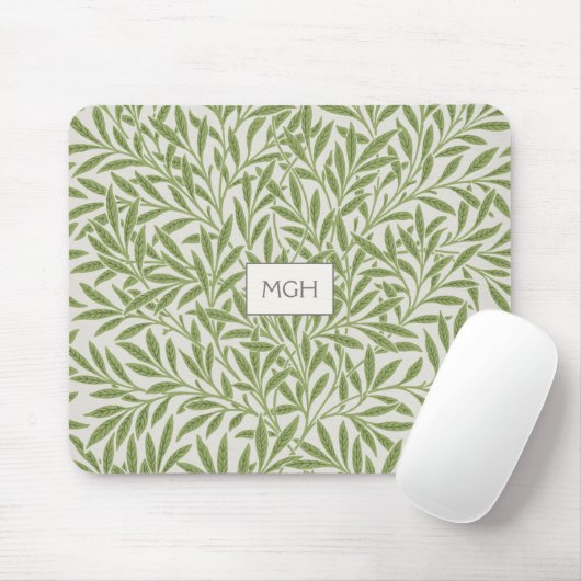 Vintage groene wilgenbladeren monogram muismat (Met muis)