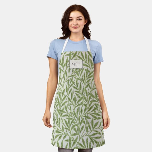 Vintage Groene Wilgenbladeren Monogram Schort (Gedragen)