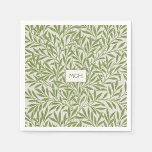 Vintage groene wilgenbladeren monogram servet