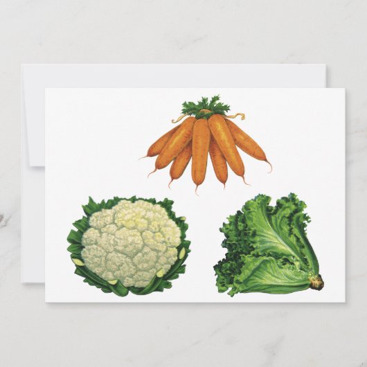 Vintage groenten; wortelen, bloemkool, sla (Voorkant)