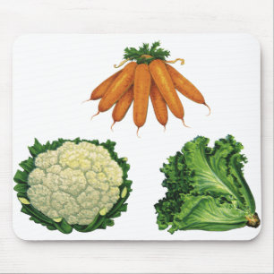 Vintage groenten; wortelen, bloemkool, sla muismat