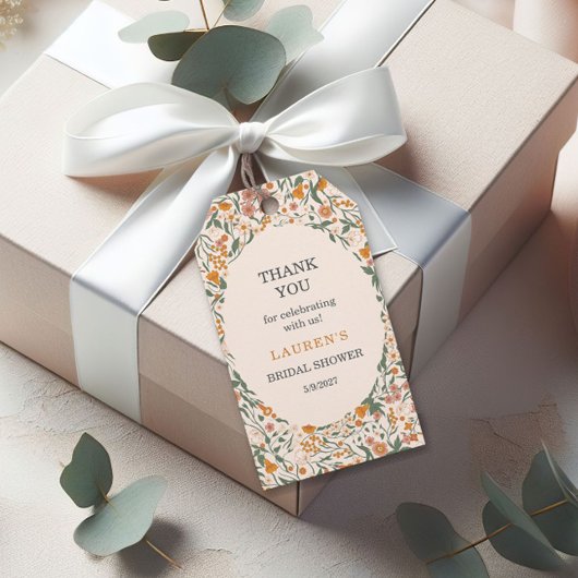 Vintage Groovy Boho Bloemrijke Bruiloftsshow Cadeaulabel