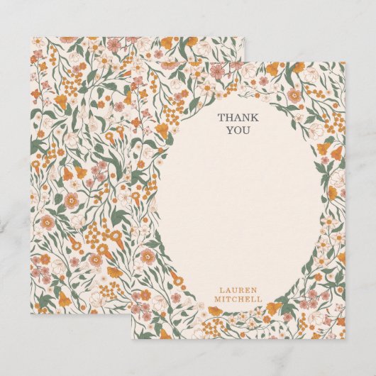 Vintage Groovy Boho Floral Bridal Shower Bedankkaart (Voorkant / Achterkant)