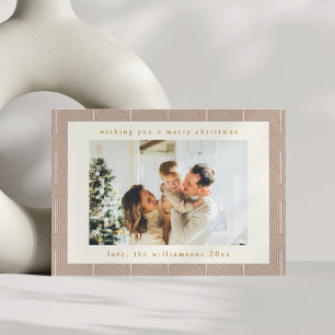 Vintage Groovy Geometrische Lijnen Twee Foto Kerst Feestdagenkaart