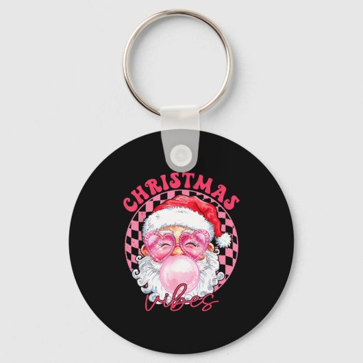 Vintage Groovy Santa Claus Christmas Vibes Womens Sleutelhanger (Voorkant)