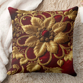Vintage grote bloem borduurwerk uitzicht Rood Goud Kussen