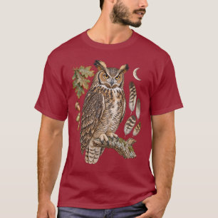 Vintage Grote Gehoornde Uil Veldgids Kunst T-shirt