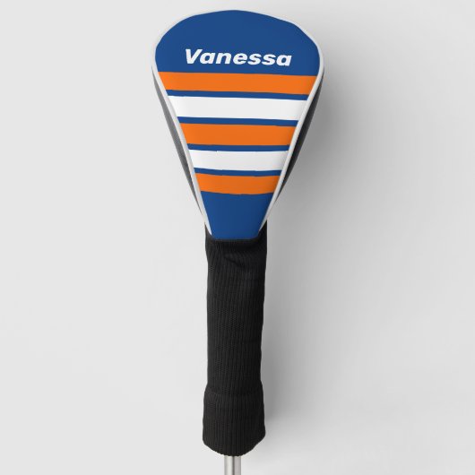Vintage Grote Stad Over Strepen met Naam Golfheadcover (Voorkant)