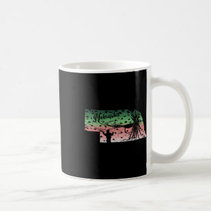 Vintage Grote Vlieg Regenboogforel Nebraska Kaart Koffiemok
