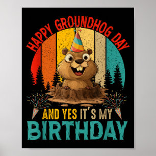 Vintage Groundhog Dag En Mijn Verjaardag Knaagdier Poster