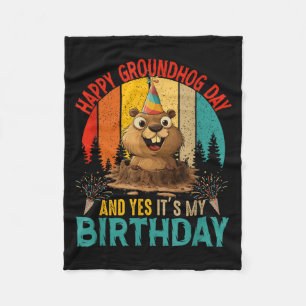 Vintage Groundhog Day En Mijn Verjaardag Knaagdier Fleece Deken